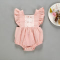 Camellia ruffles romper infant baby girl floral patchwork back-cross jumpsuit in pink cotton blend