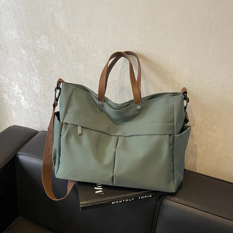 Nylon crossbody tote bag for women in black, grey, milky white, or green colours