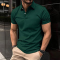 Men's short sleeve polo shirt with button lapel collar in a solid colour.