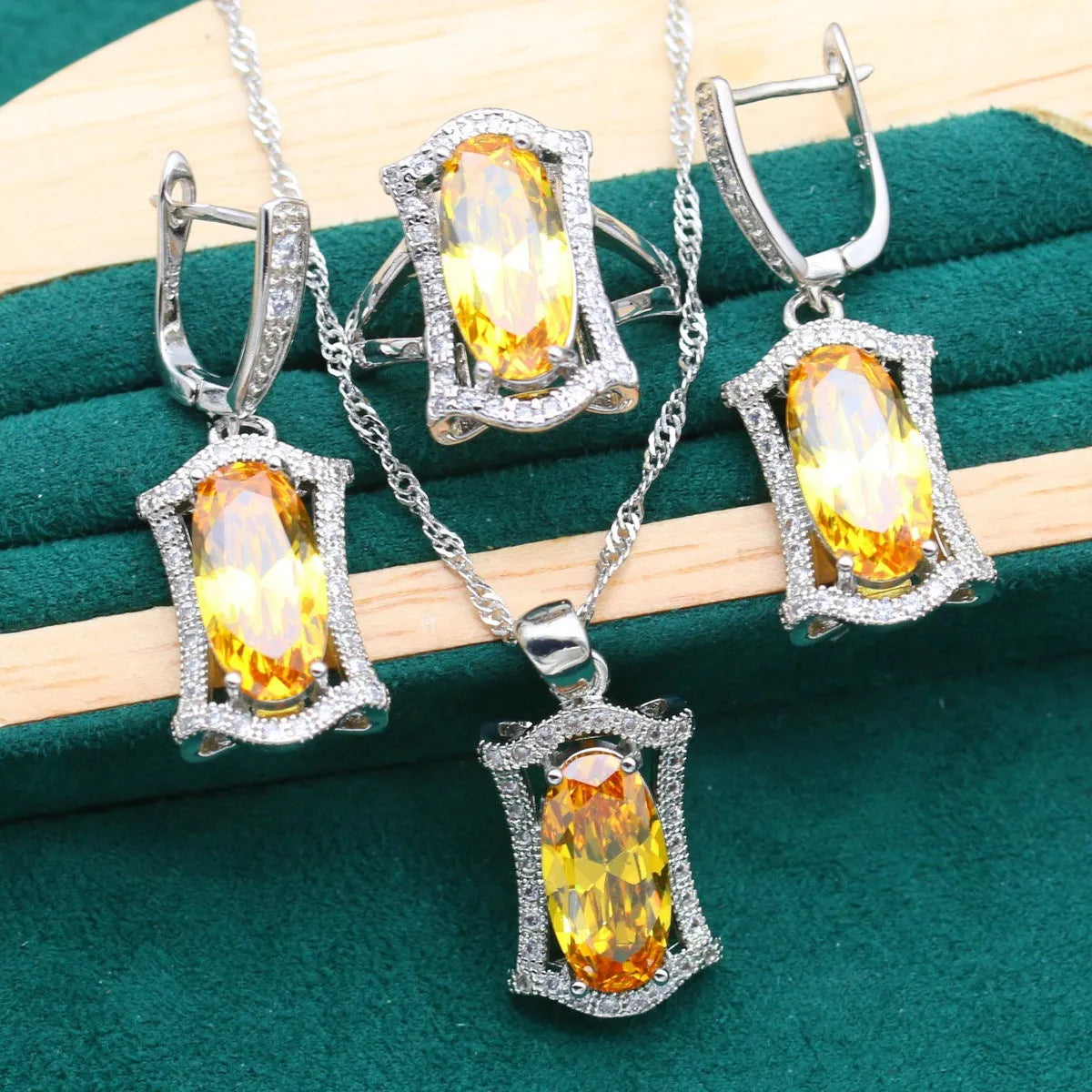Women's anti-allergy zircon jewellery set with snake bone chain necklace, earrings, ring, and bracelet in gold