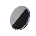 Round desktop wireless charger with mirror finish, acrylic and aluminium alloy body, black or white, 10W or 15W