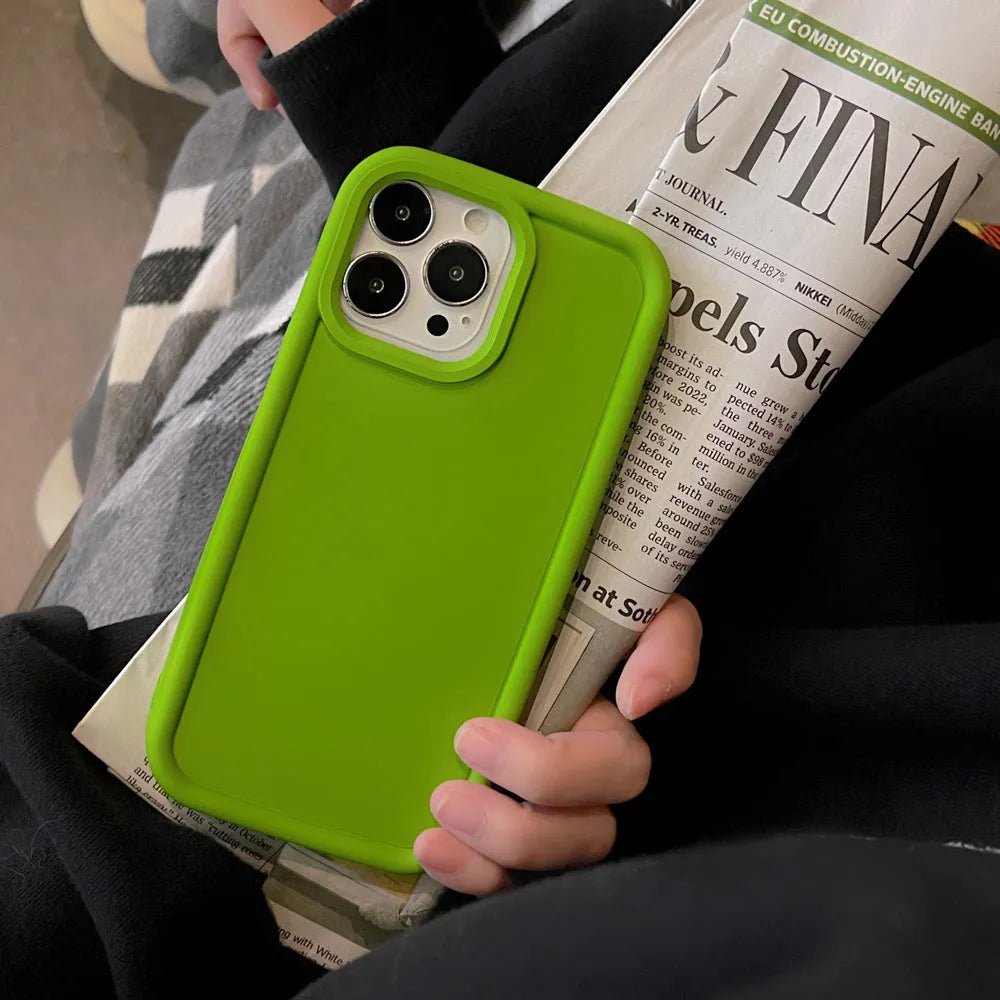 Frosted skin-feel silicone phone case for iPhone in multiple colour options showing full-cover design