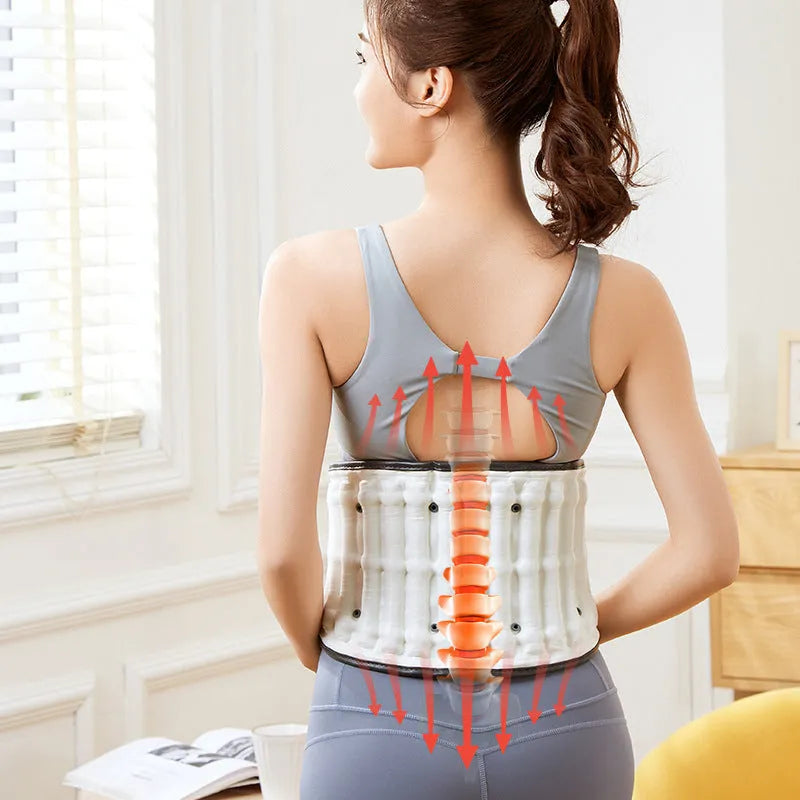 Lumbar waist supporter with automatic inflation feature for back pain relief and posture correction