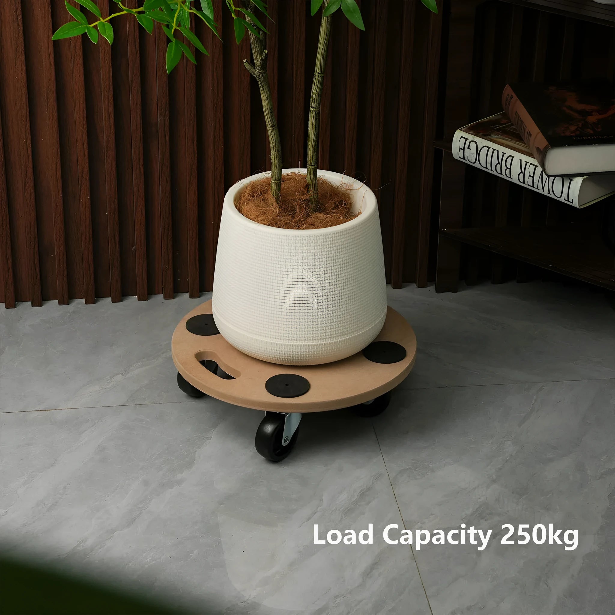 Two natural wood mobile carts with flat platforms and non-slip surfaces for moving heavy items