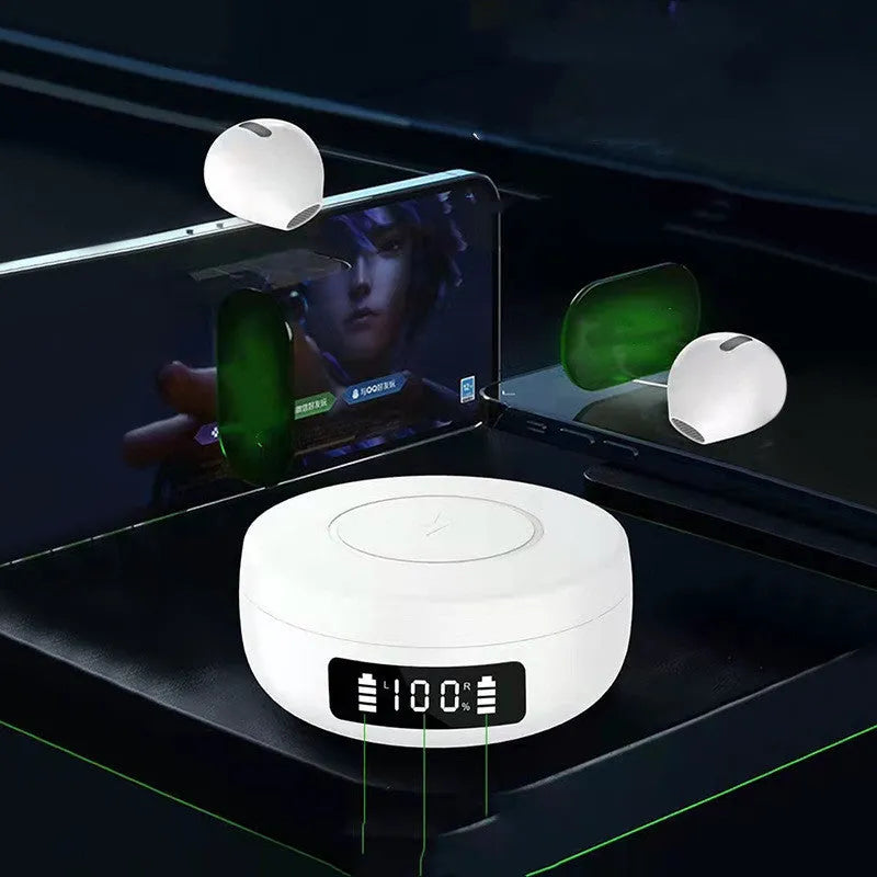 Mini semi-in-ear headphones with wireless charging compartment in black colour