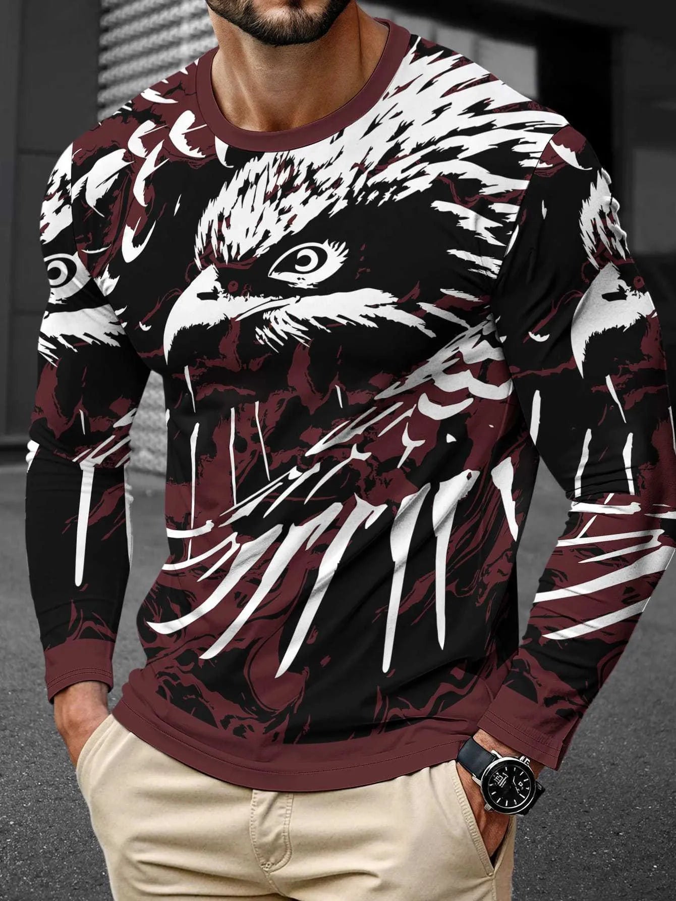 Men's long sleeve round neck milk silk pullover jumper on a hanger, multiple colour options available.