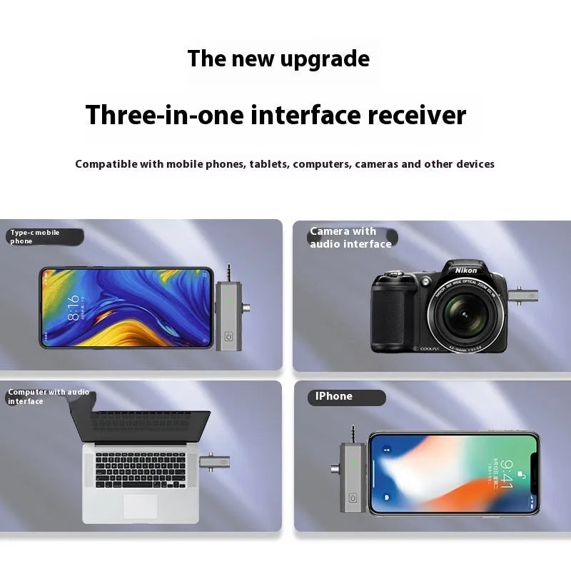 S17 wireless three-in-one neckline clip microphone receiver with universal device compatibility and 20Hz-20KHz frequency range