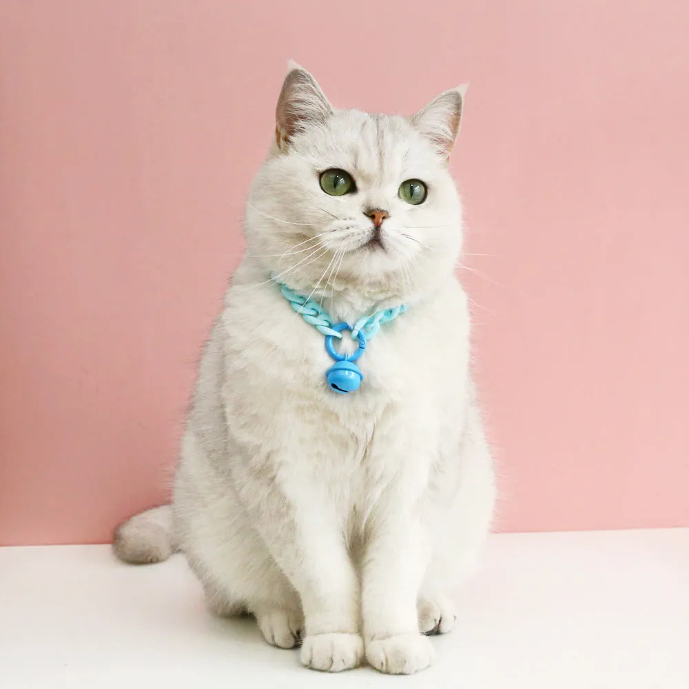 Macaron candy colour plastic adjustable pet collar for cat dog rabbit chain style