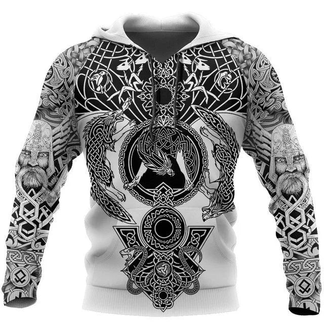 Men's animal print polyester pullover hoodie with long sleeves and round neck in street trend style
