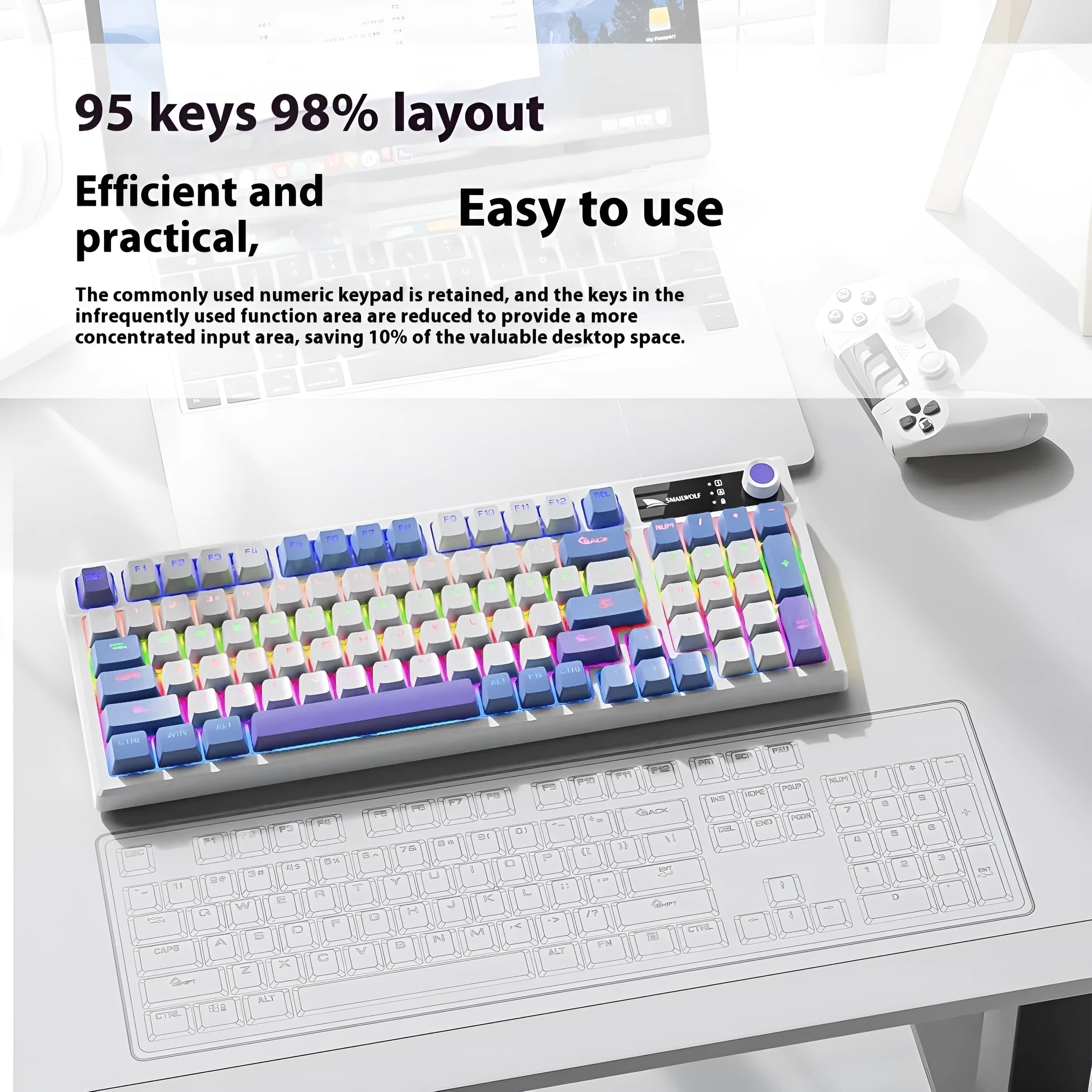 SK15 compact wired mechanical keyboard with mixed light green switches in sunset orange colour
