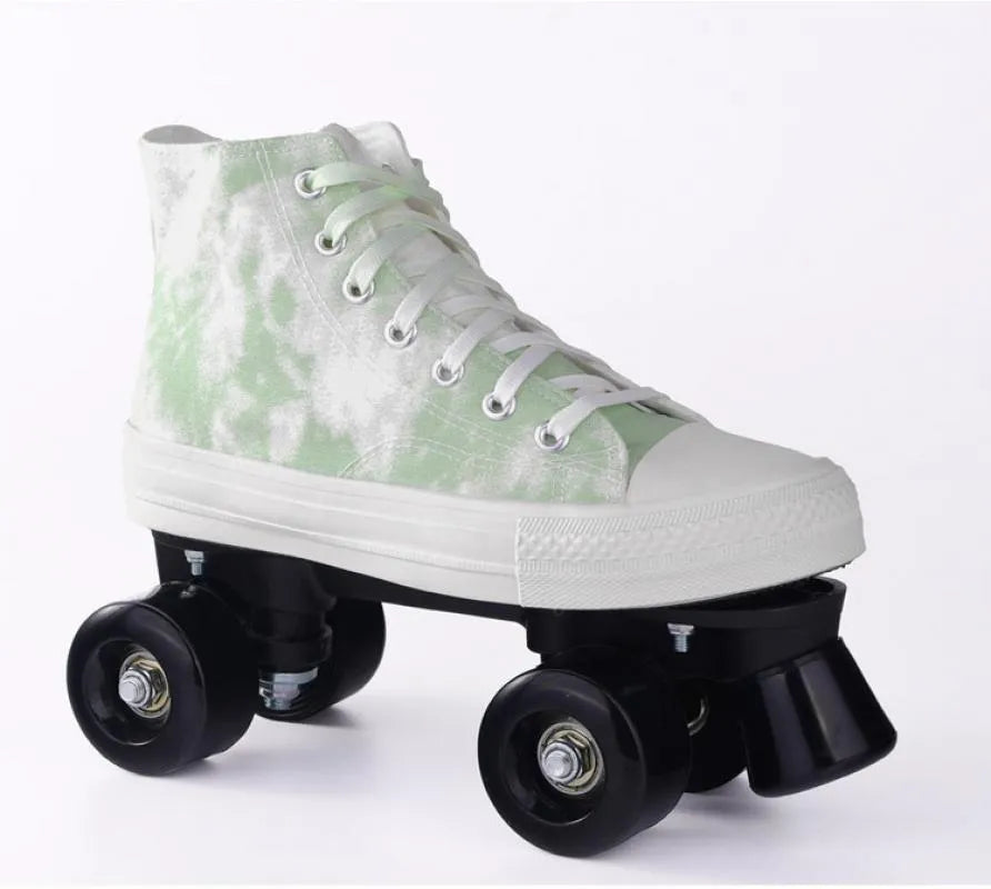 Camouflage canvas double row roller skates for adults with PU wheels in blue flash option