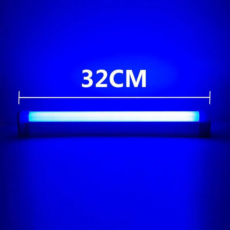 Rechargeable LED tube night light in blue and purple colours with USB charging cable