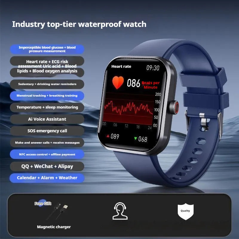 Smart Bluetooth call sports bracelet with TFT touch screen in black, showing heart rate monitoring display
