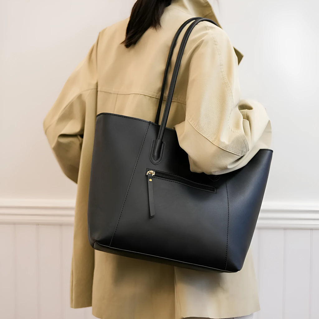 Trend Large Capacity Women's Shoulder Crossbody Handbag PU Leather Shopping Bag Shape Zip Pocket Beige Black Brown Coffee Khaki Wine Red Daily Matching Soft Handbag Double Straps Spliced Design Inner Hidden Pocket Packing List Handbag 1 Count