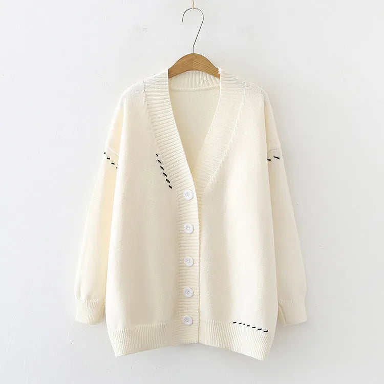 Women's loose fit black knitted cardigan with long sleeves
