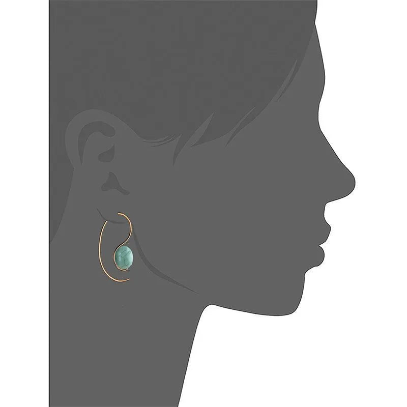 Green turquoise retro style dangle earrings with blue turquoise centrepiece on a white background