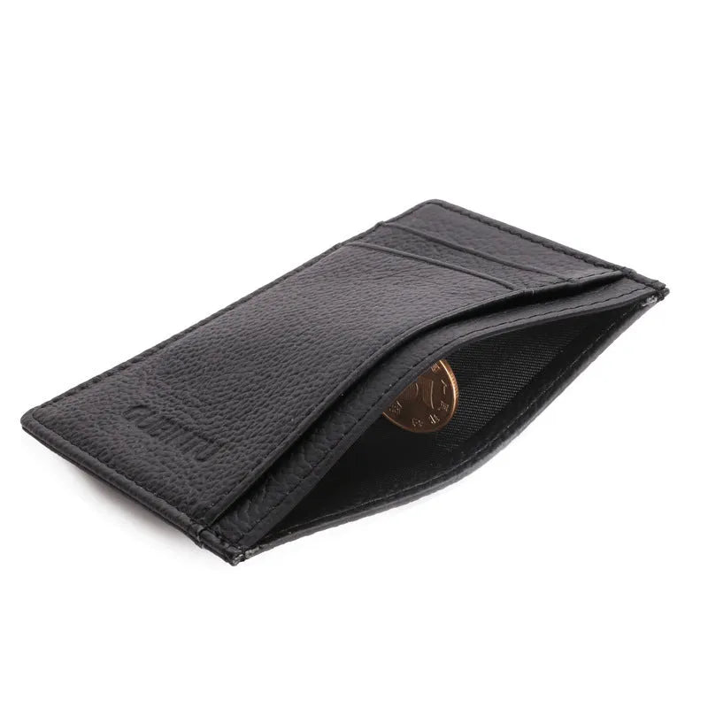 Men's genuine leather card holder in dark brown solid colour, 7.8 cm long, 10.7 cm wide