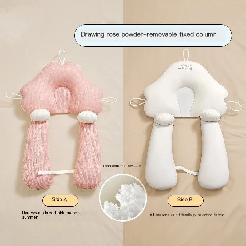 U-shaped baby head shaping pillow with detachable column in blue-white colour option