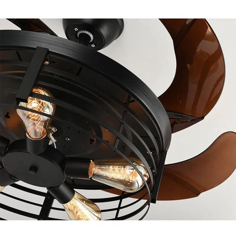 American retro industrial ceiling fan lamp with invisible acrylic blades and remote control
