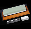 Double-sided 3000/8000 grit white corundum whetstone sharpening kit with bamboo base and accessories