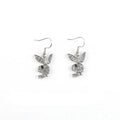 Cute full diamond rabbit stud earrings in silver colour on a white background