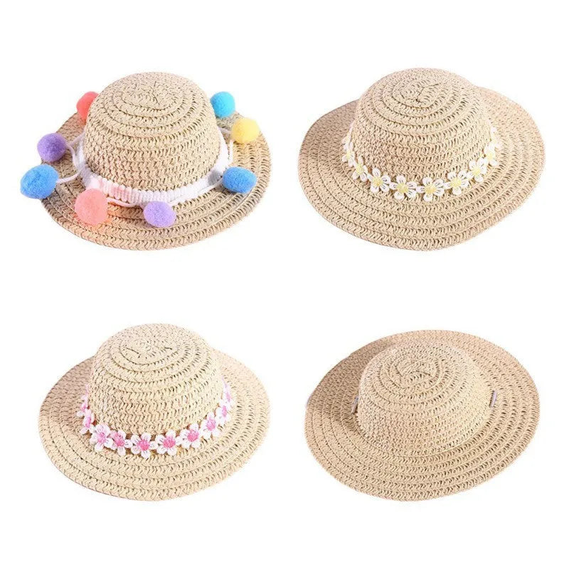Handmade adjustable bow knot paper pet hat in cartoon style for dogs and cats, shown in multiple colours.