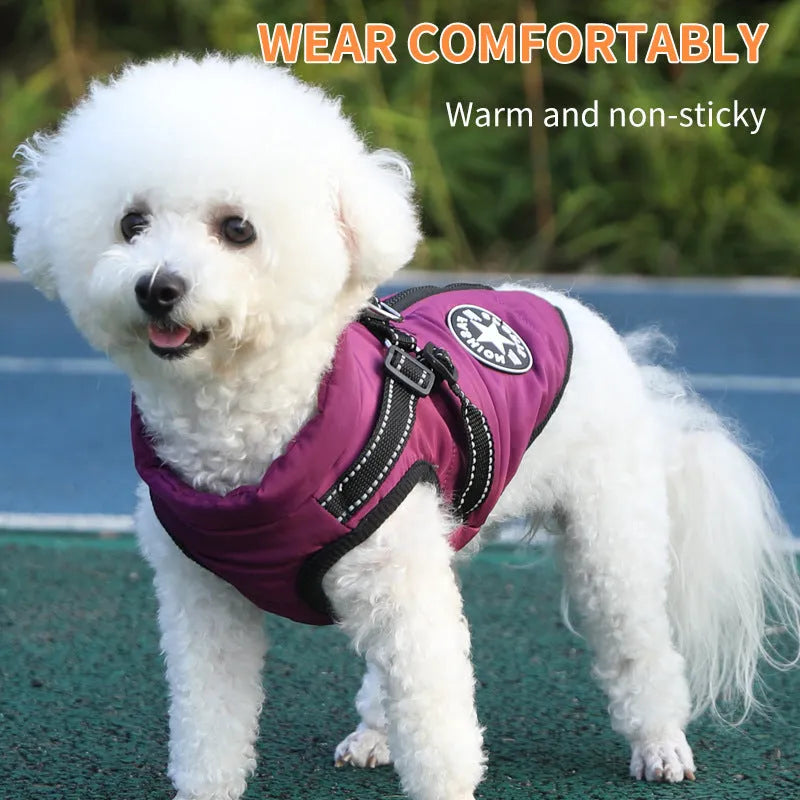 Pet warm dog cotton coat with thickened fleece lining in blue, size L