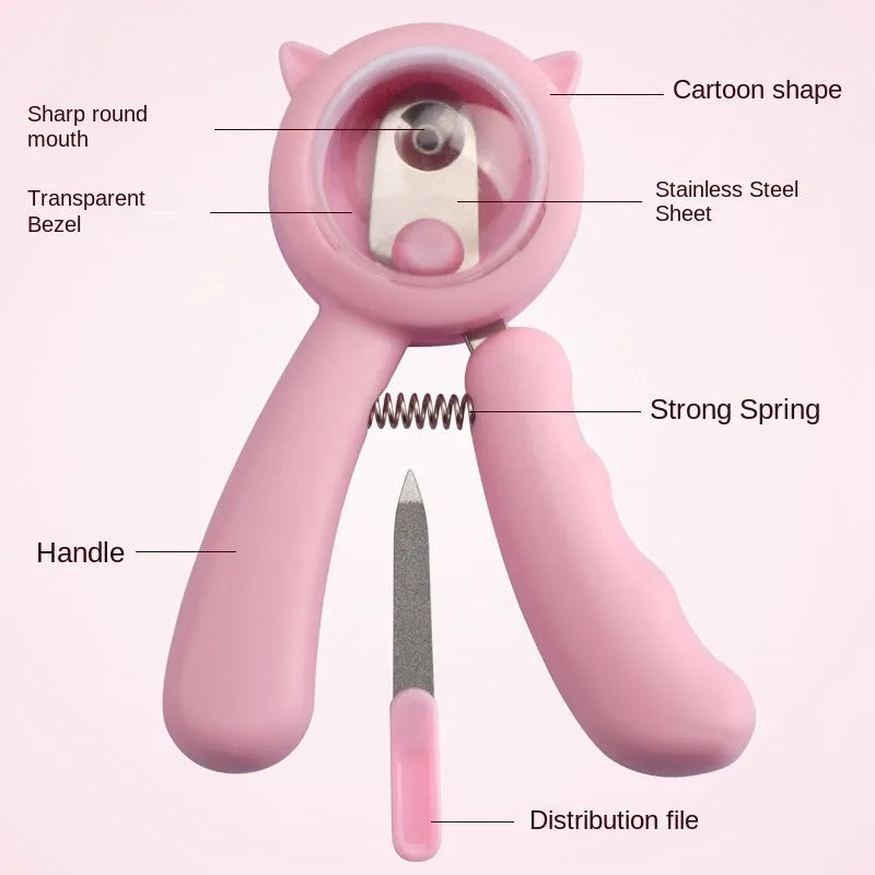 Blue and pink professional pet nail clippers with sickle stainless steel blade for cat and dog claws