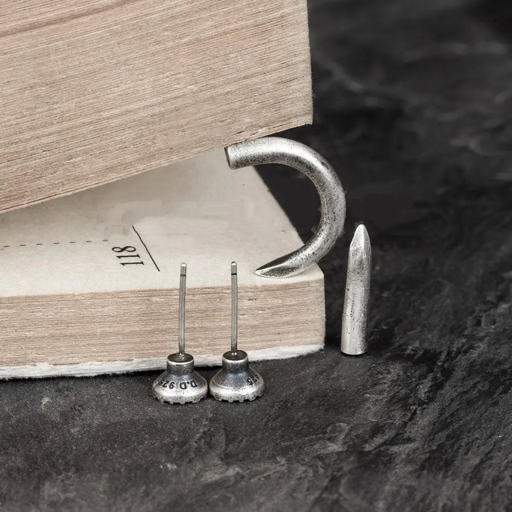 S925 sterling silver punk nail stud earring, straight and curved style options on ear hook.
