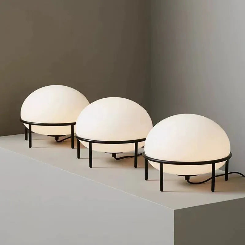 Nordic Japanese style bedside glass lamp with iron base, 300x220mm, modern simplicity
