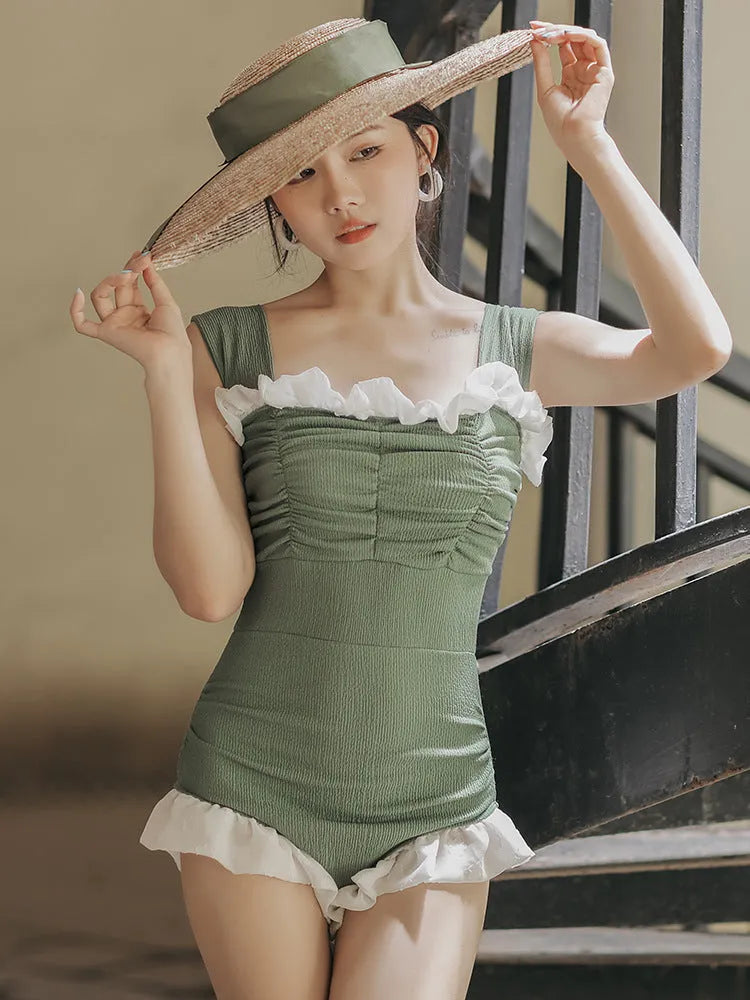 Black high waist one-piece swimsuit with quick-dry polyester fabric