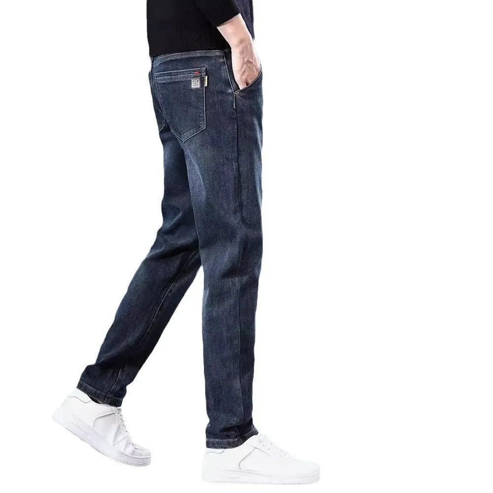 Slim straight casual trousers in blue grey colour with micro-elastic polyester fabric for teenage summer wear
