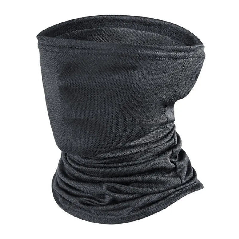Multifunctional sports scarf in polyester fabric with filter pockets shown in various colours