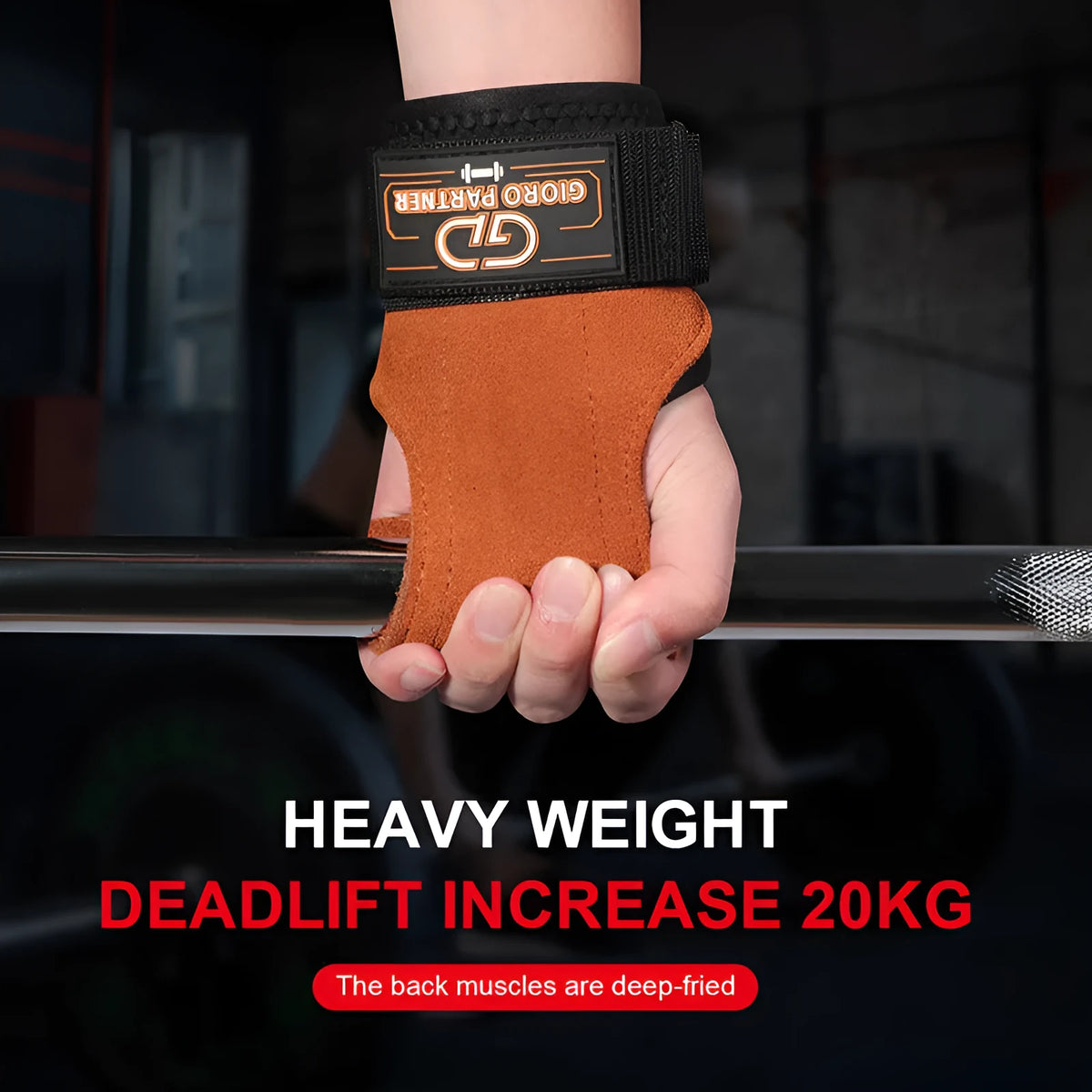 Pair of brown-red cowhide palm protectors for weightlifting and deadlifts