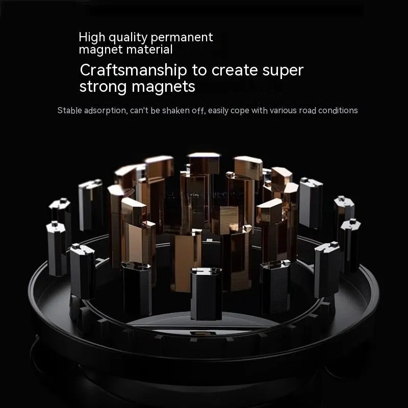 All-metal magnetic car phone mount with foldable design in Qian Colour, showing dashboard mounting bracket