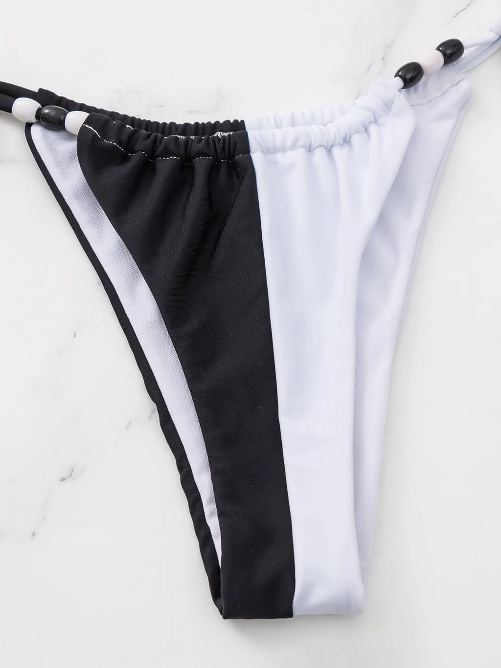 Black and white lace-up front women's triangle cup bikini swimsuit set