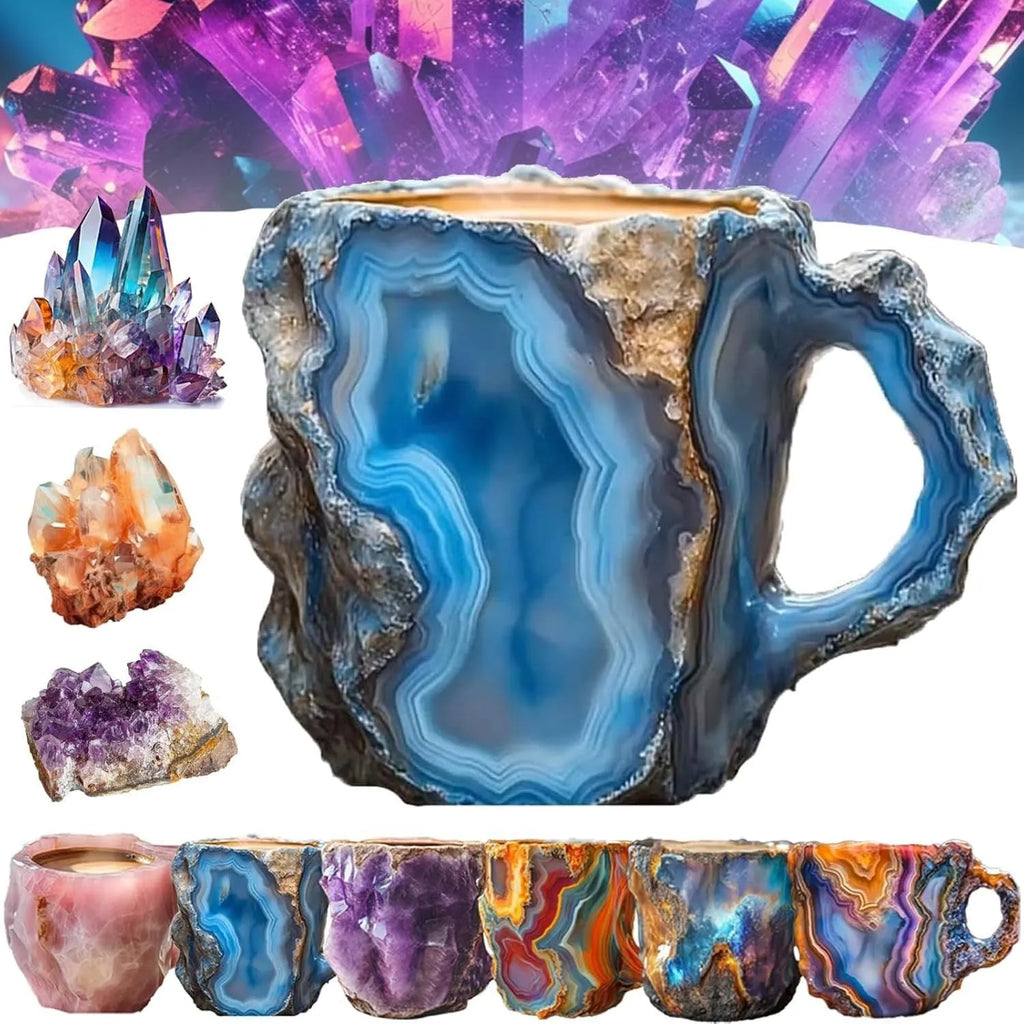 Resin mineral crystal coffee mug with handle showing clear design and colour options