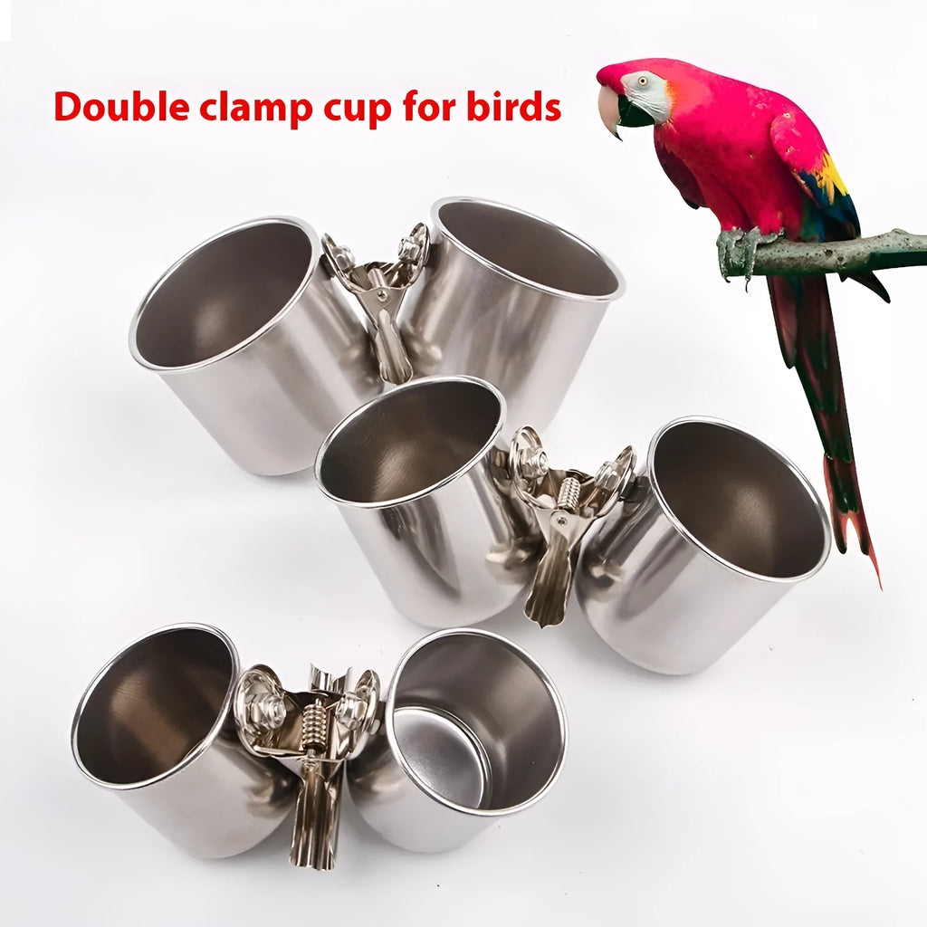 Stainless steel hanging bird feeder in natural metallic colour for outdoor garden use.