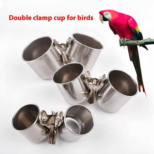 Stainless steel hanging bird feeder in natural metallic colour for outdoor garden use.
