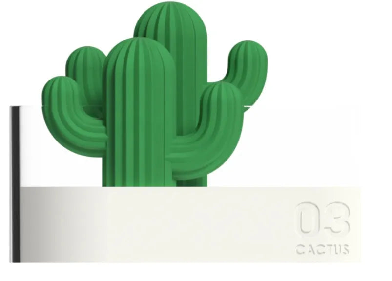Transparent green cactus-shaped portable USB humidifier on a desk, 120mm tall