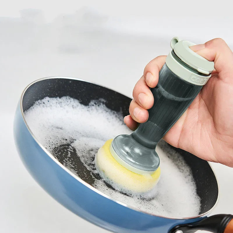 Pot scrub brush with soap dispenser in mint green colour with replaceable brush head