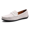 Men's brown suede Gommino loafers with round toe and flat rubber sole, plus size