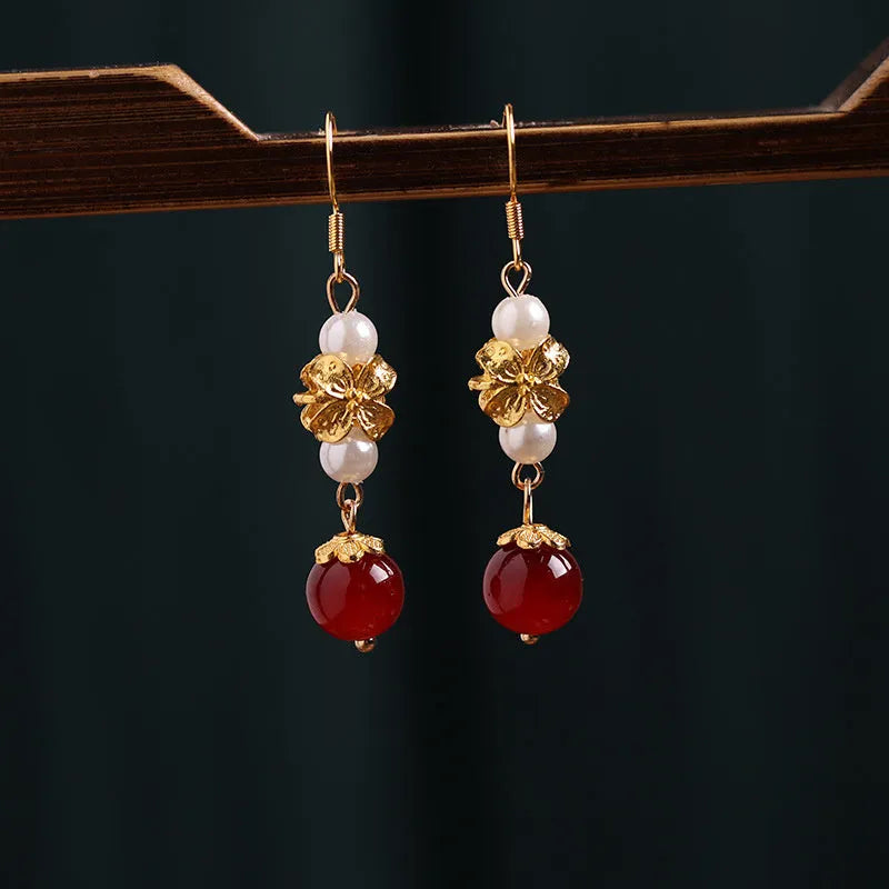 Women's vintage court style geometric alloy earrings with electroplated finish for traditional Chinese dress