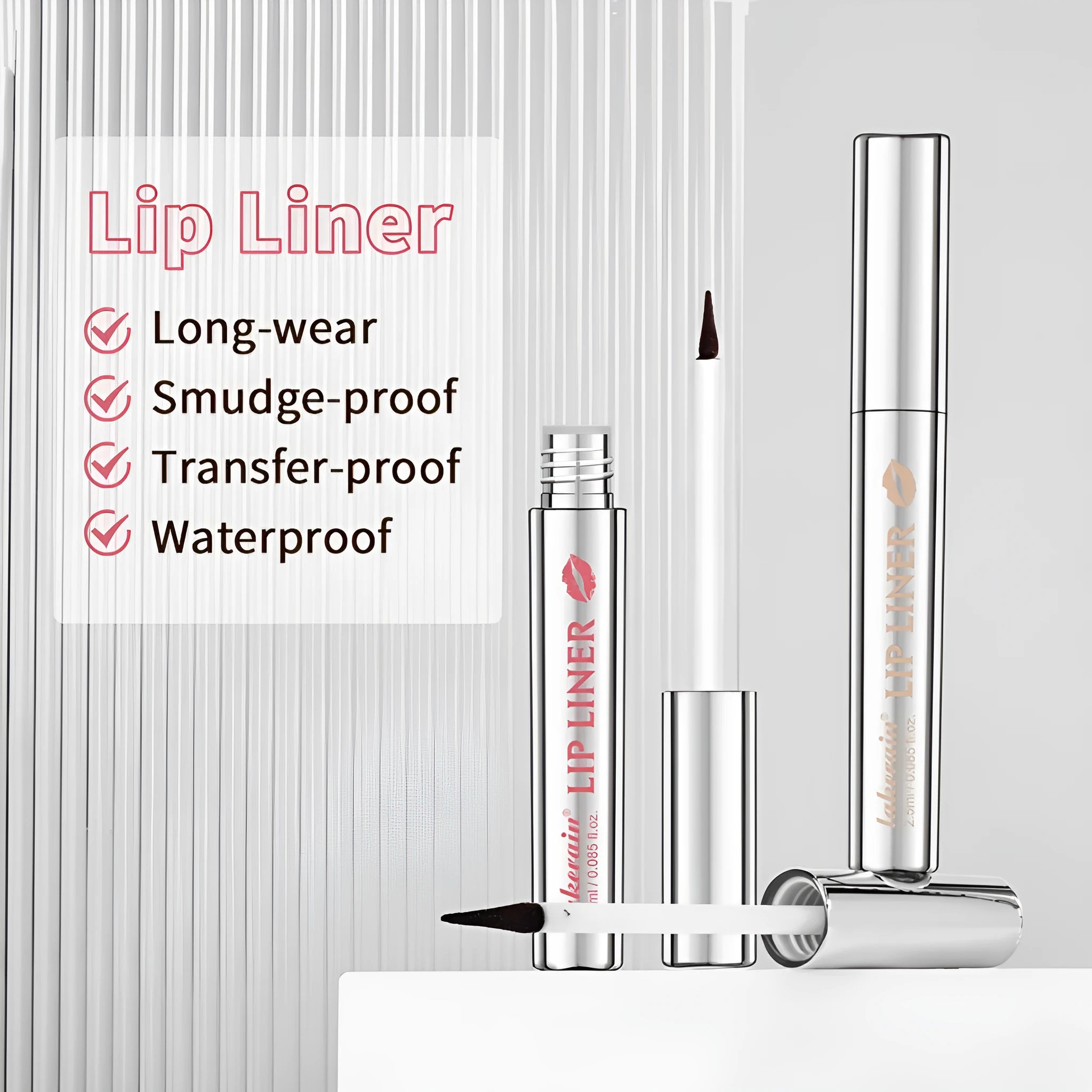 Matte finish lip liner pencil with pointed toe tip in four colour shades