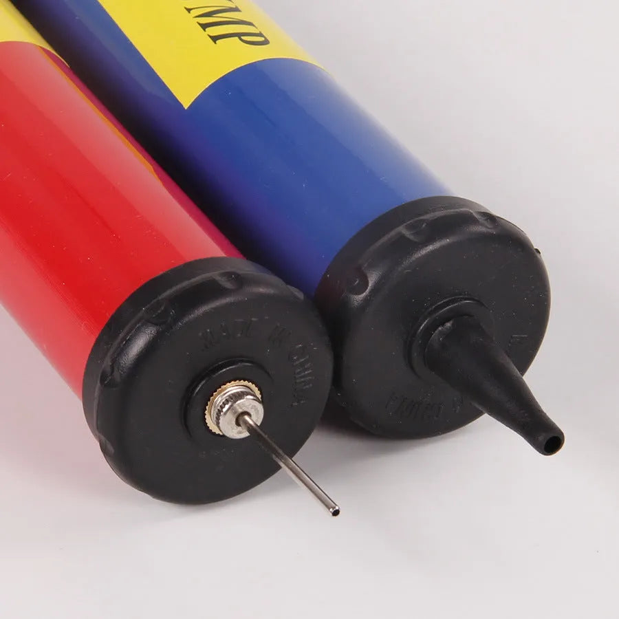 Manual plastic inflator pump for balls and balloons in mixed colours with hand push design