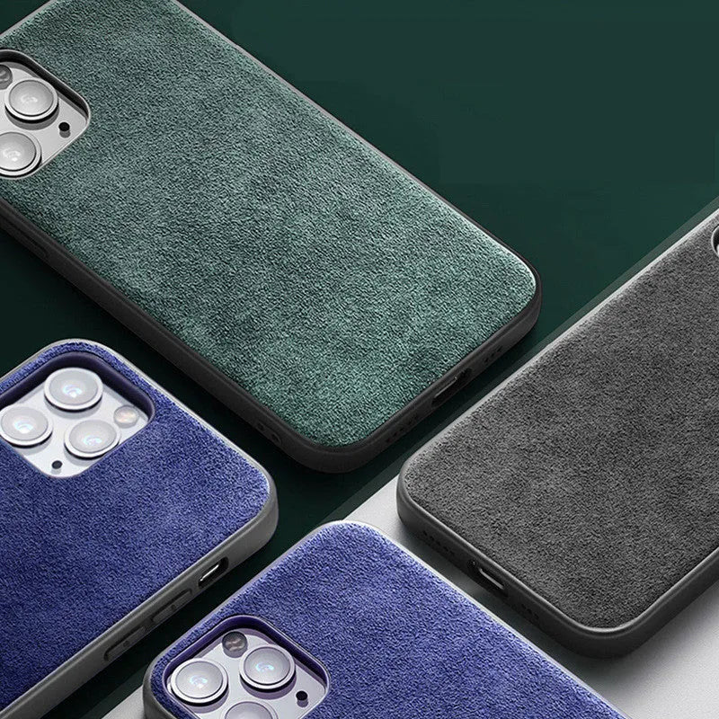 Suede full-cover phone case for iPhone in dark blue luxury style
