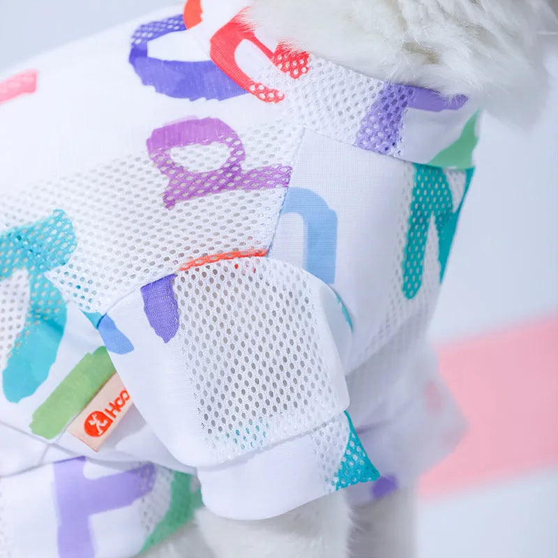 Colourful anti hair loss breathable mesh cat vest made from polyester on a cat