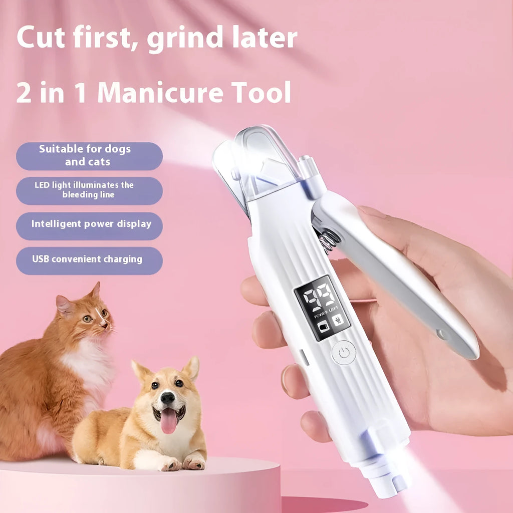 HZ8 White model dog nail clippers with a nail piercing device on a white background.