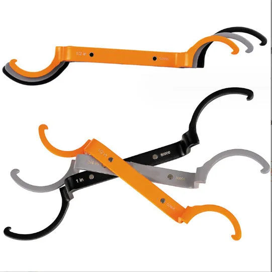 Orange, grey and black magnetic crescent wrench, suction wrench and catheter locking wrench set