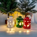 Wrought iron LED candle light in Nordic style for Christmas decoration, with flickering warm glow on a wooden mantel